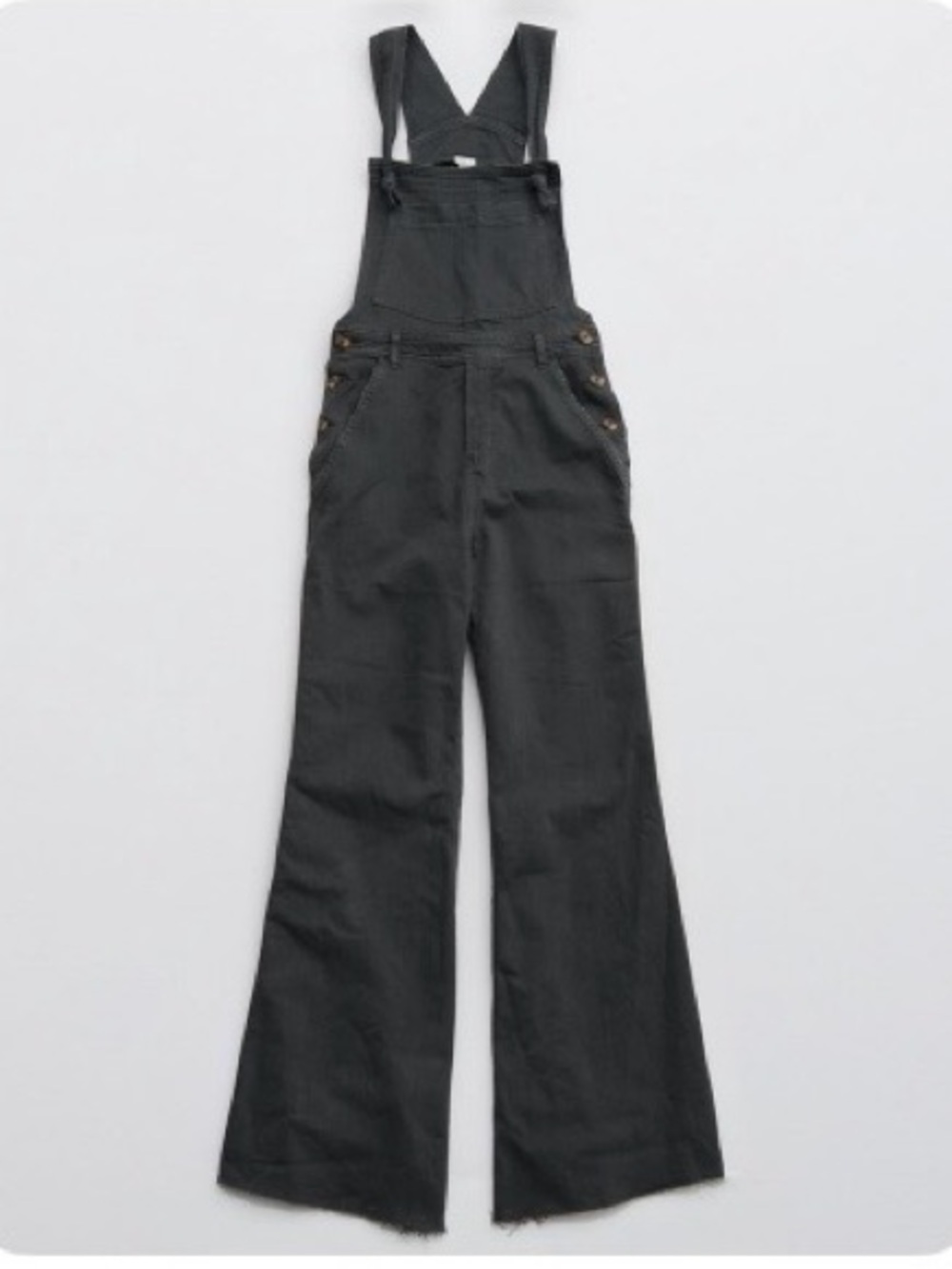 aerie Black Flared Denim Overalls